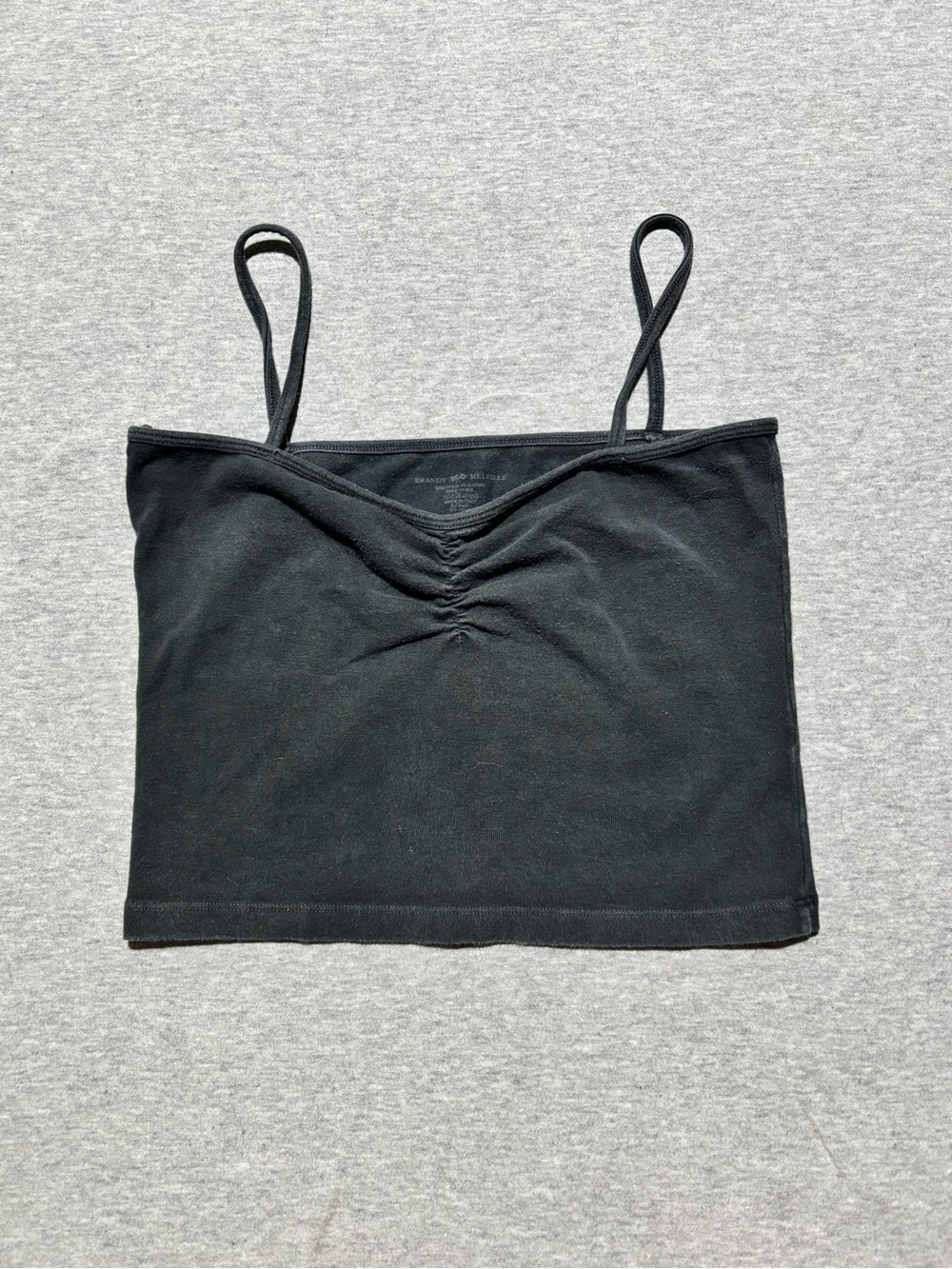 Brandy Melville Black Ruched Spaghetti Strap Crop Top